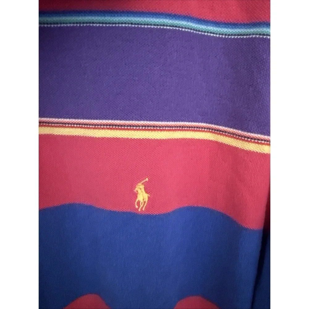 Vintage Polo Ralph Lauren Polo Shirt Mens XLarge Blue Pink Striped Short Sleeve